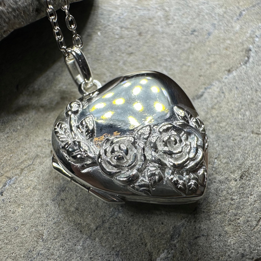 Rose Bouquet Locket Necklace in Sterling Silver