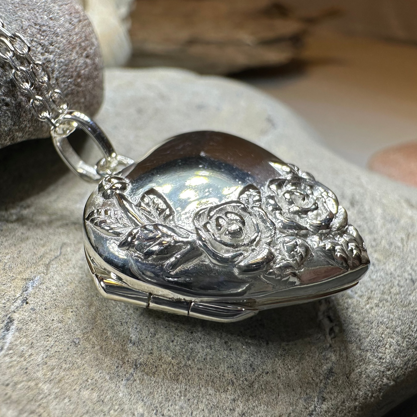 Rose Bouquet Locket Necklace in Sterling Silver