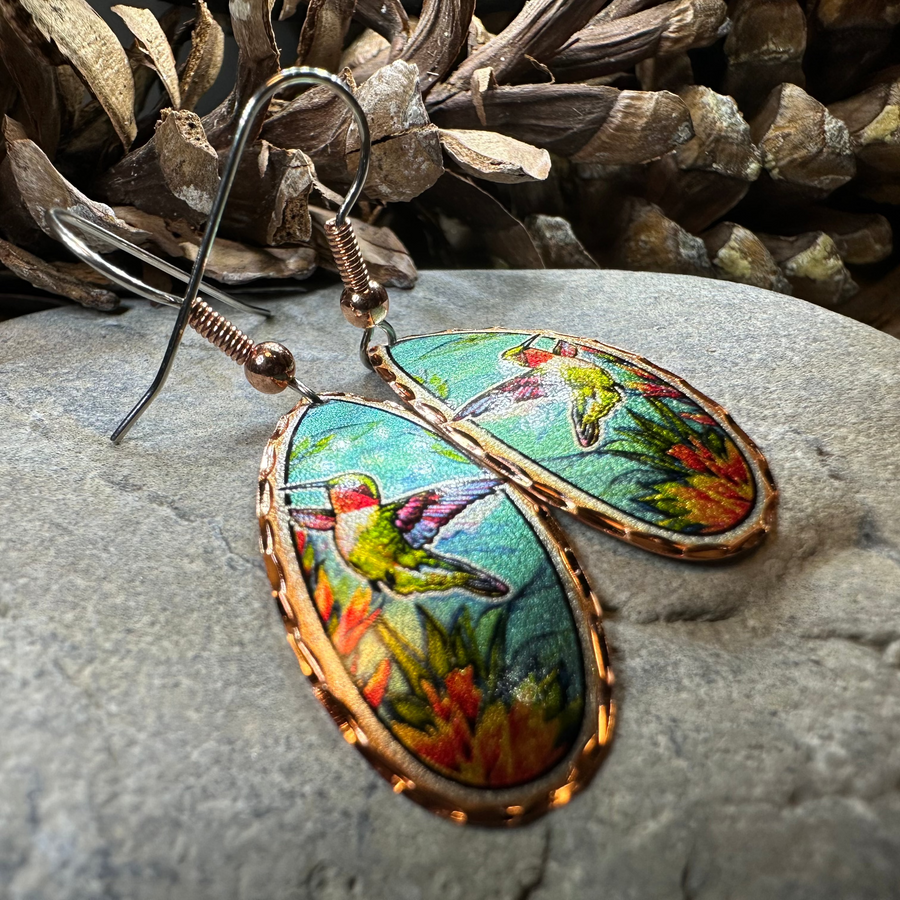 Summer Hummingbird Copper Earrings