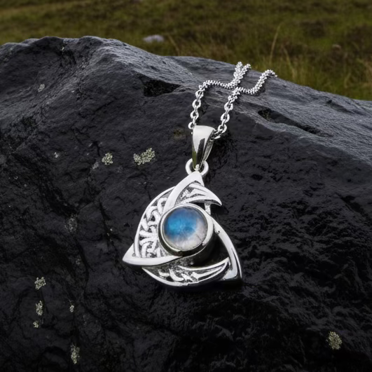 Evie Celtic Crescent Moon Necklace in Sterling Silver