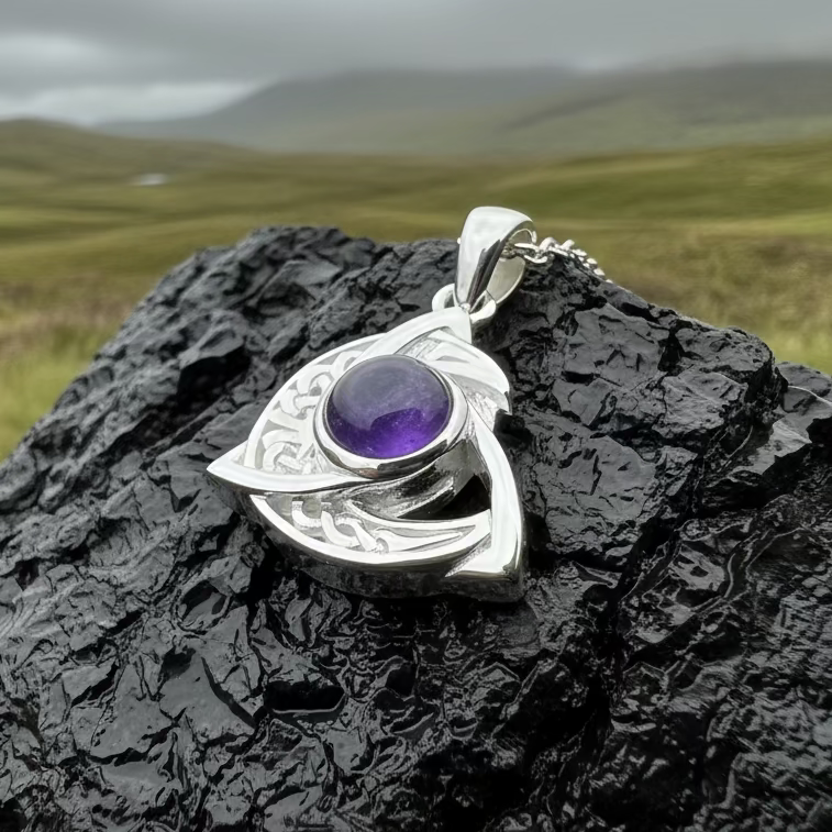 Evie Celtic Crescent Moon Necklace in Sterling Silver
