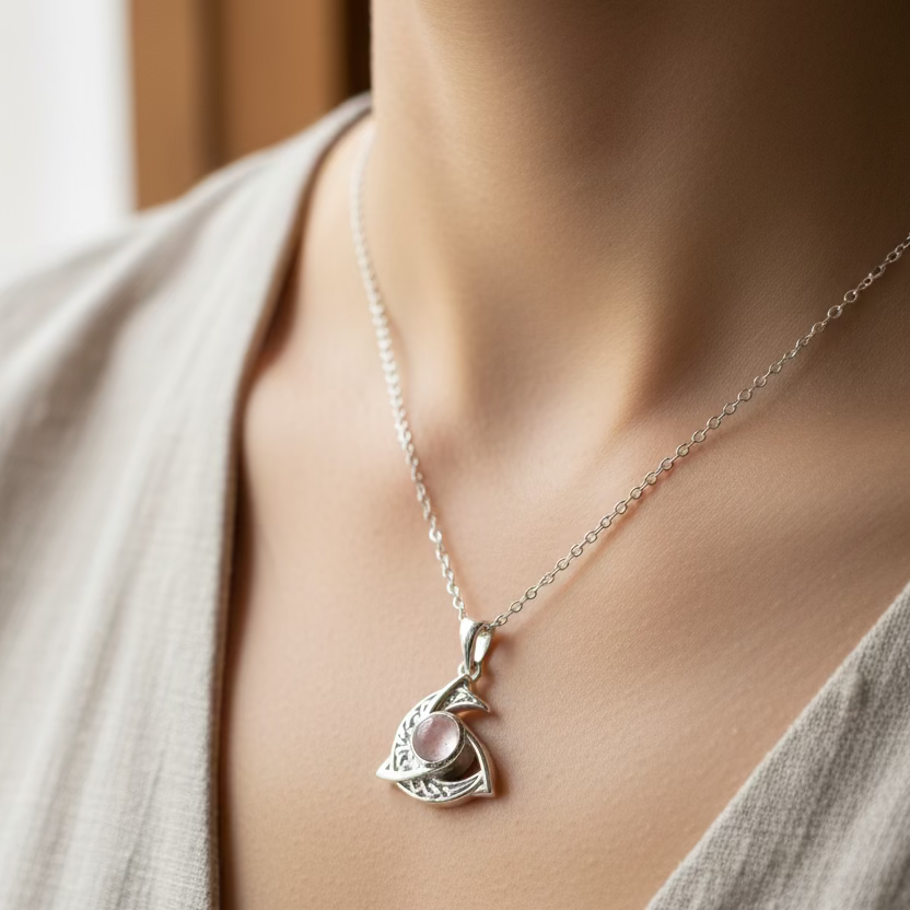 Evie Celtic Crescent Moon Necklace in Sterling Silver