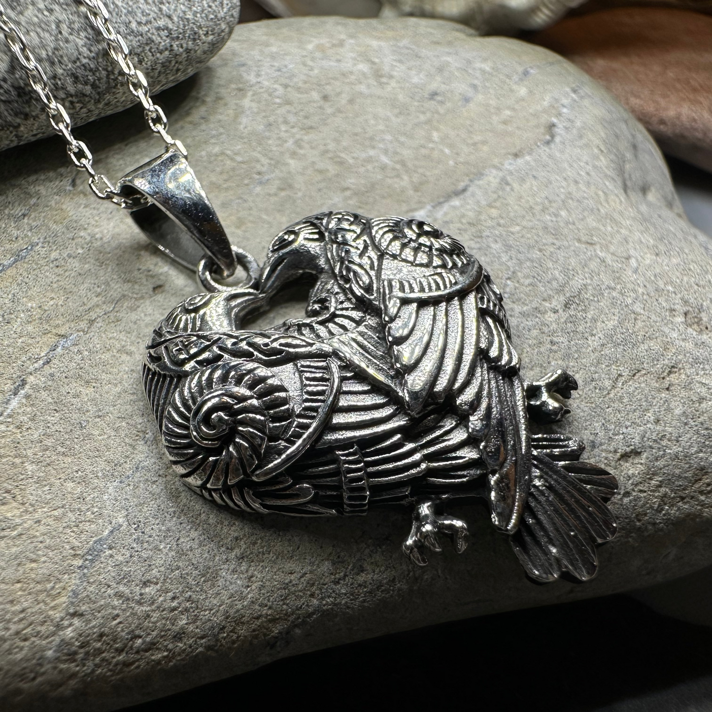 Soulmates Celtic Raven Necklace in Sterling Silver