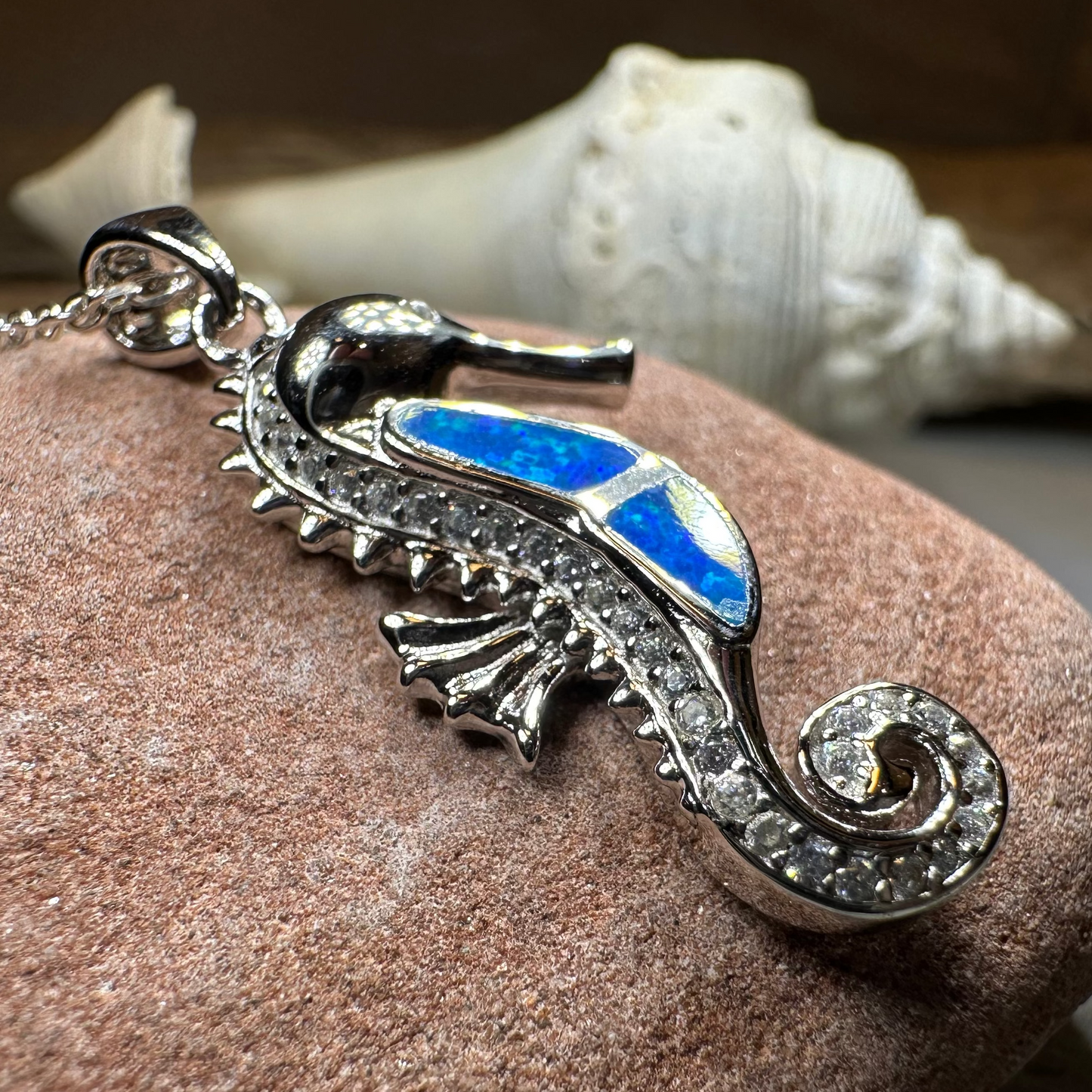 Blue Opal Seahorse Necklace