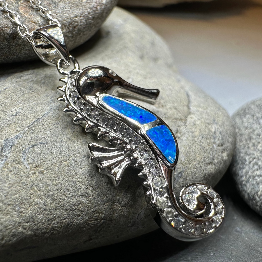Blue Opal Seahorse Necklace