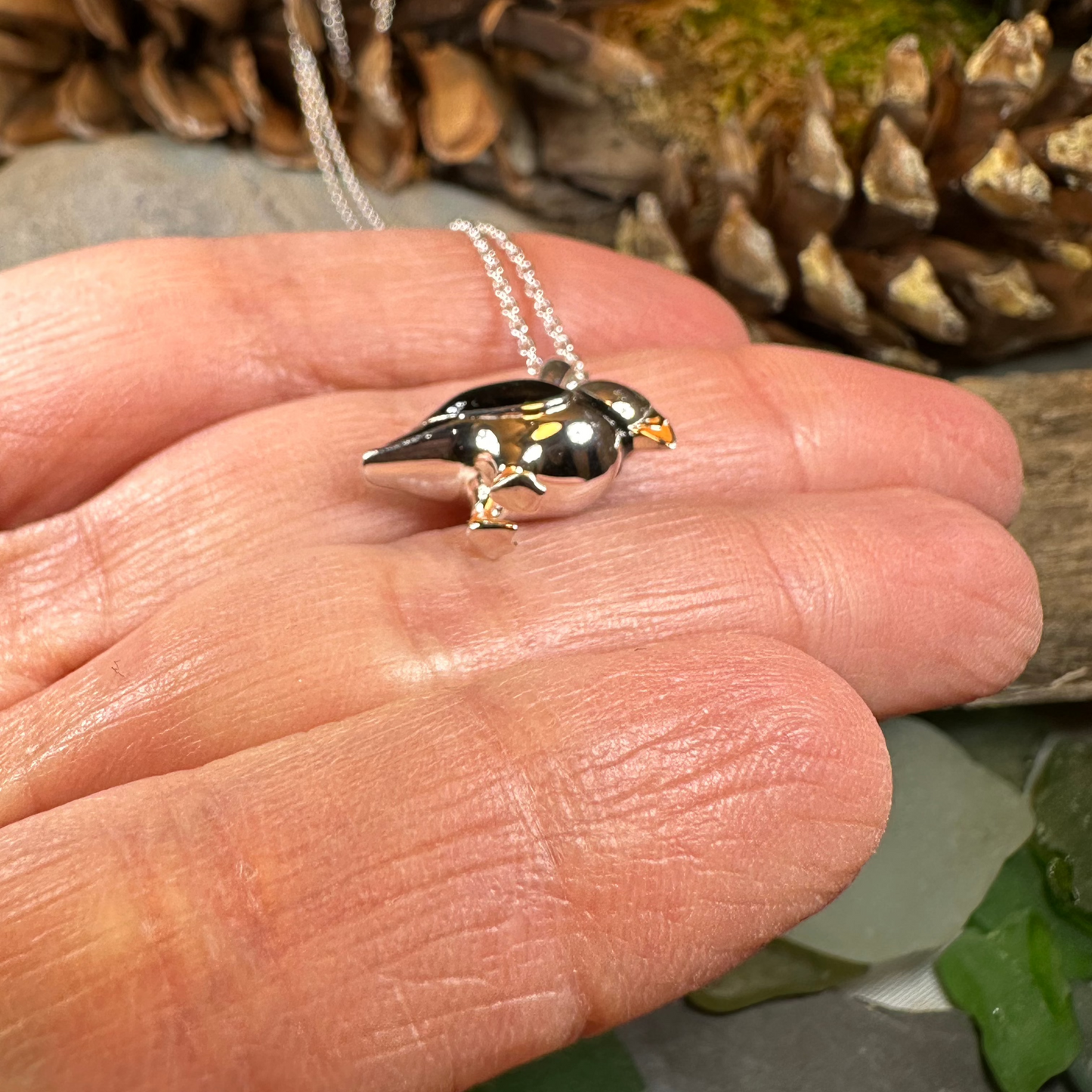 Enamel Puffin Necklace in Sterling Silver
