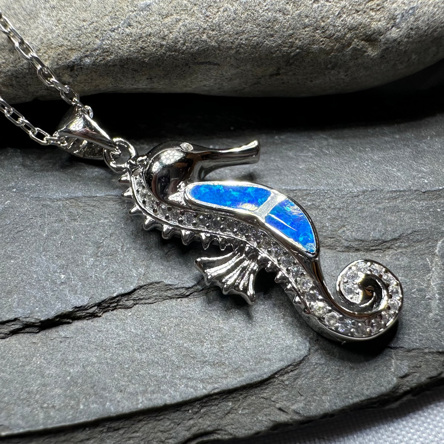 Blue Opal Seahorse Necklace