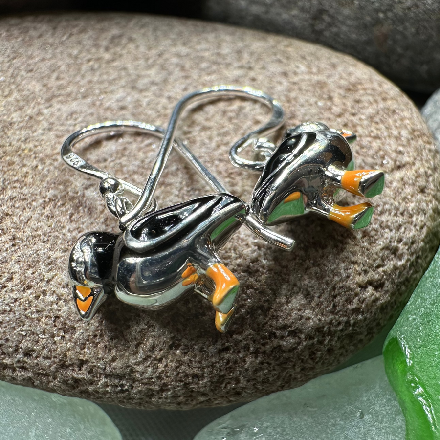 Enamel Puffin Earrings in Sterling Silver