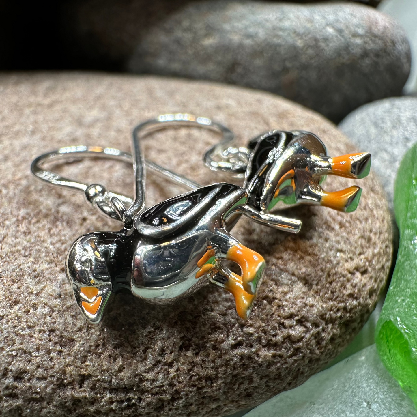 Enamel Puffin Earrings in Sterling Silver