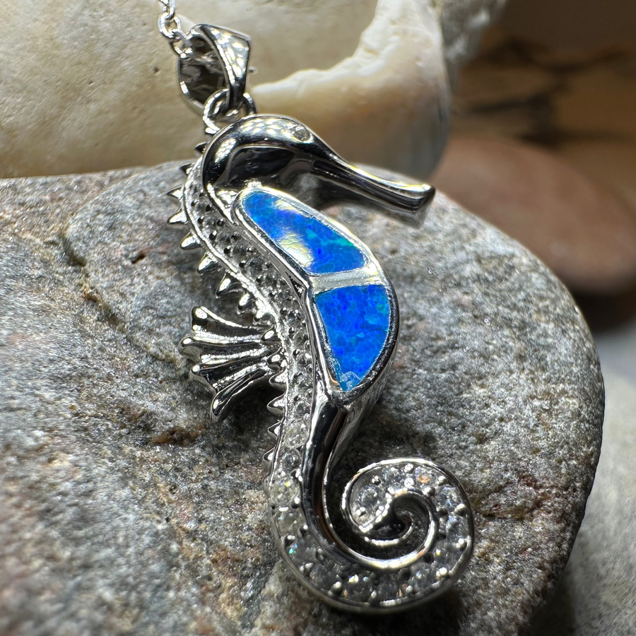 Blue Opal Seahorse Necklace