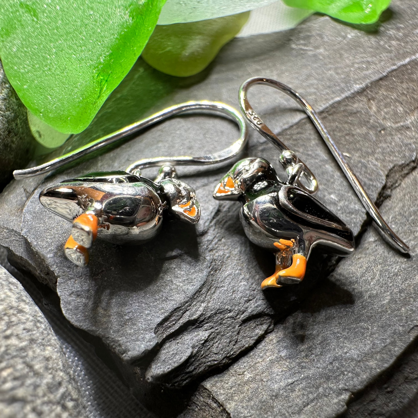 Enamel Puffin Earrings in Sterling Silver