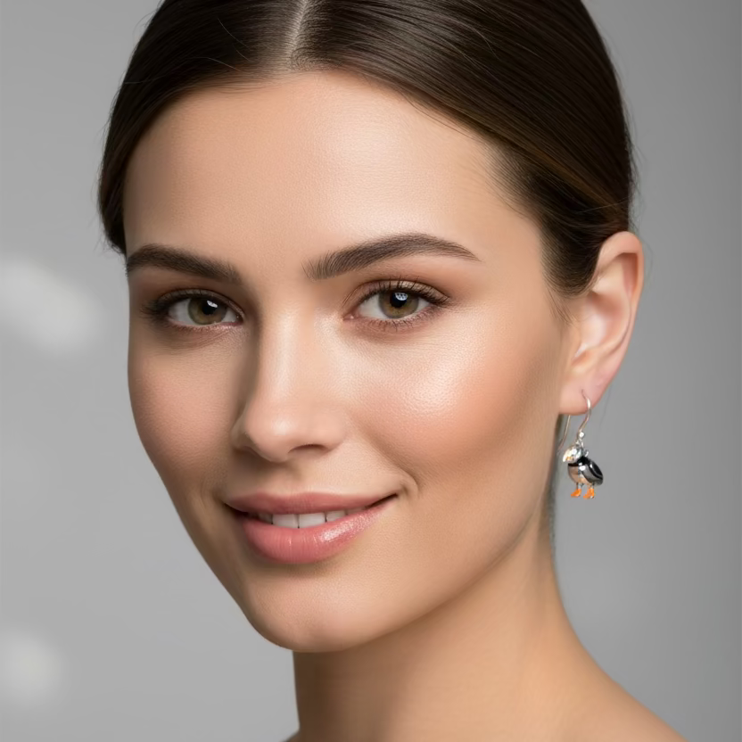 Enamel Puffin Earrings in Sterling Silver