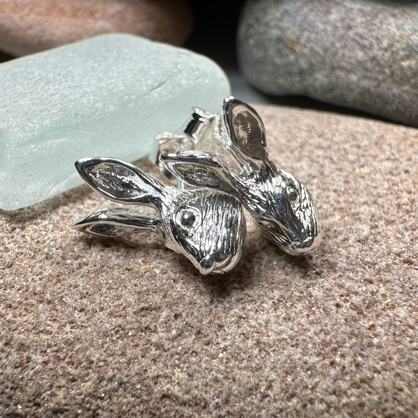 Thistledown Rabbit Post Earrings in Sterling Silver