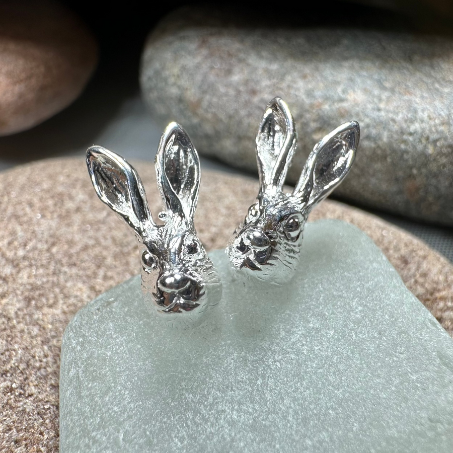 Thistledown Rabbit Post Earrings in Sterling Silver