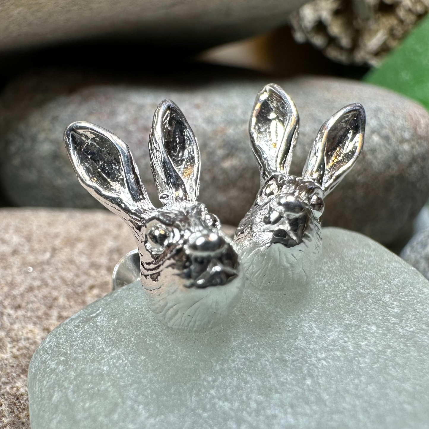 Thistledown Rabbit Post Earrings in Sterling Silver