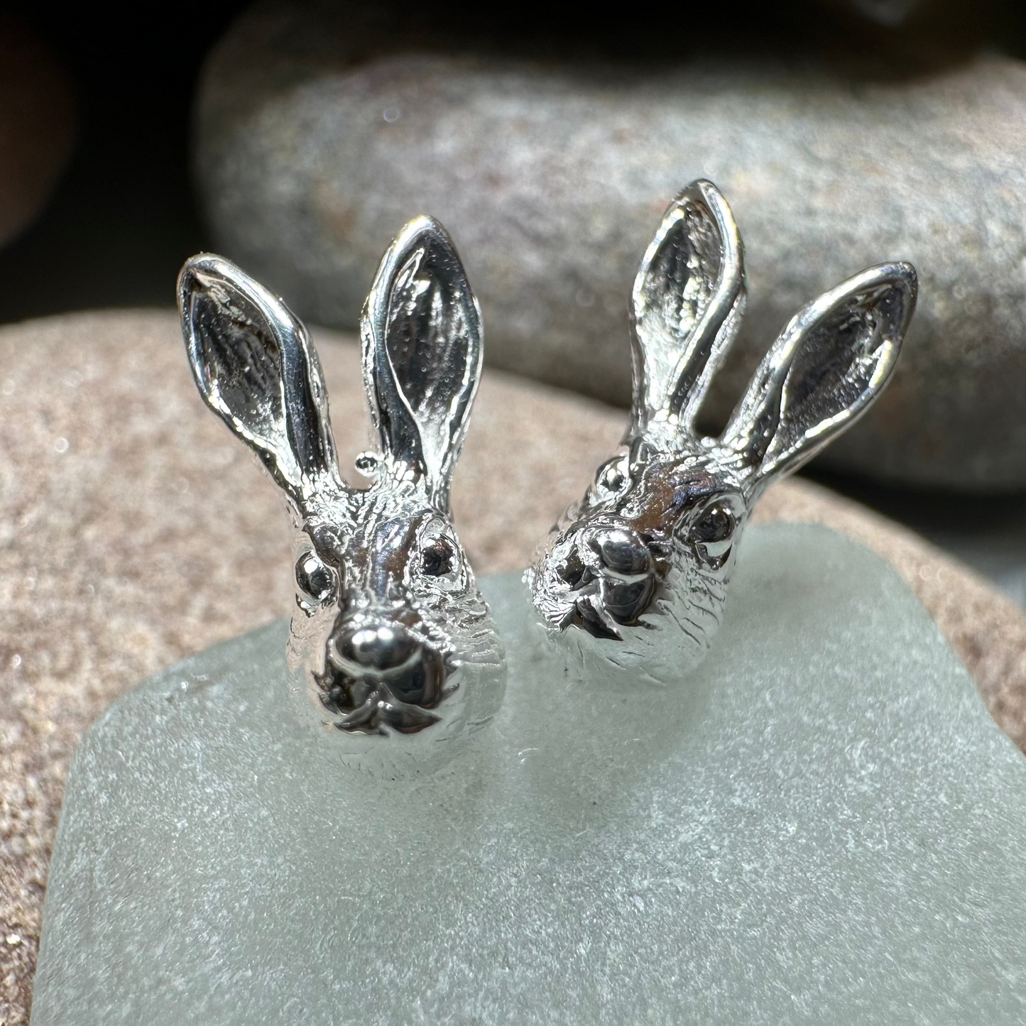 Thistledown Rabbit Post Earrings in Sterling Silver
