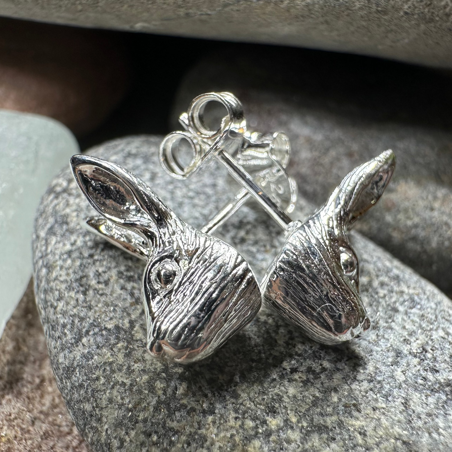 Thistledown Rabbit Post Earrings in Sterling Silver