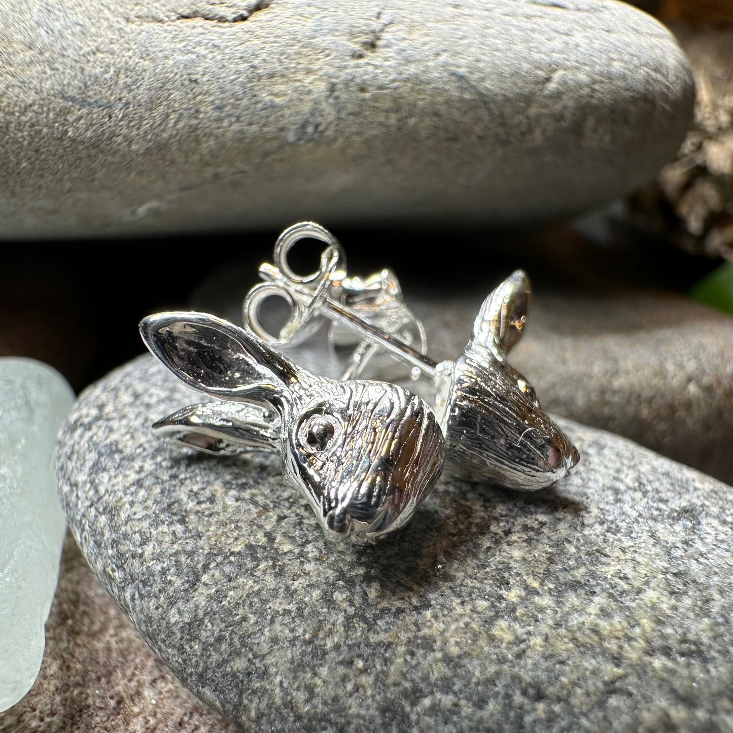 Thistledown Rabbit Post Earrings in Sterling Silver
