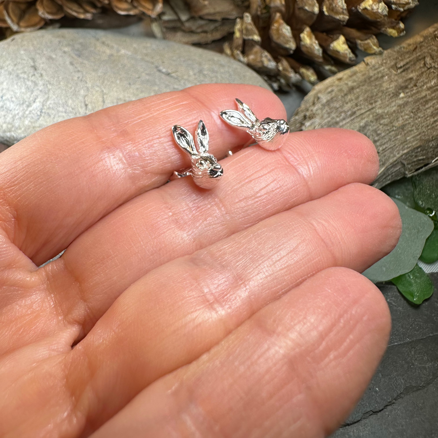 Thistledown Rabbit Post Earrings in Sterling Silver