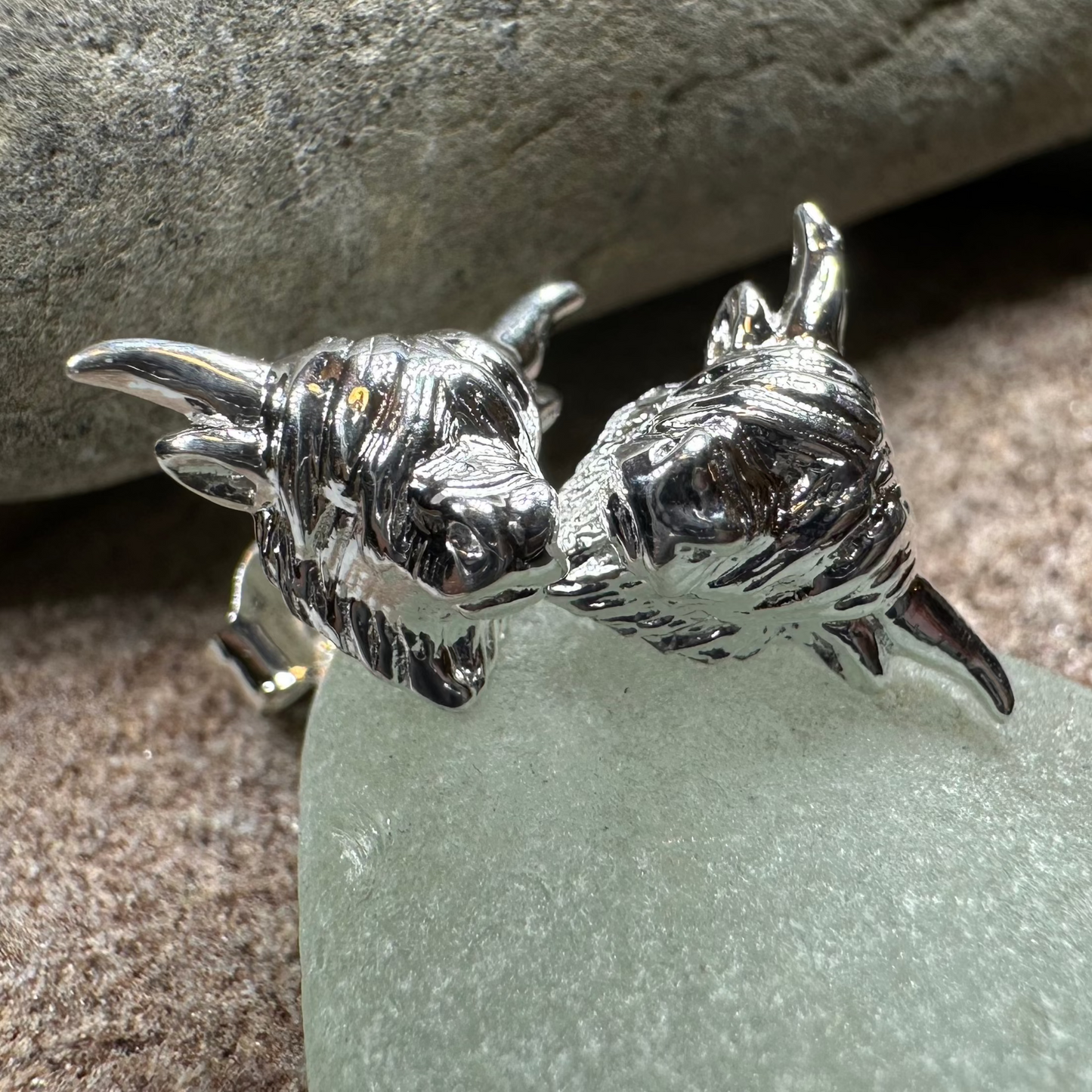 Wee Coo Scottish Highland Cow Earrings in Sterling Silver