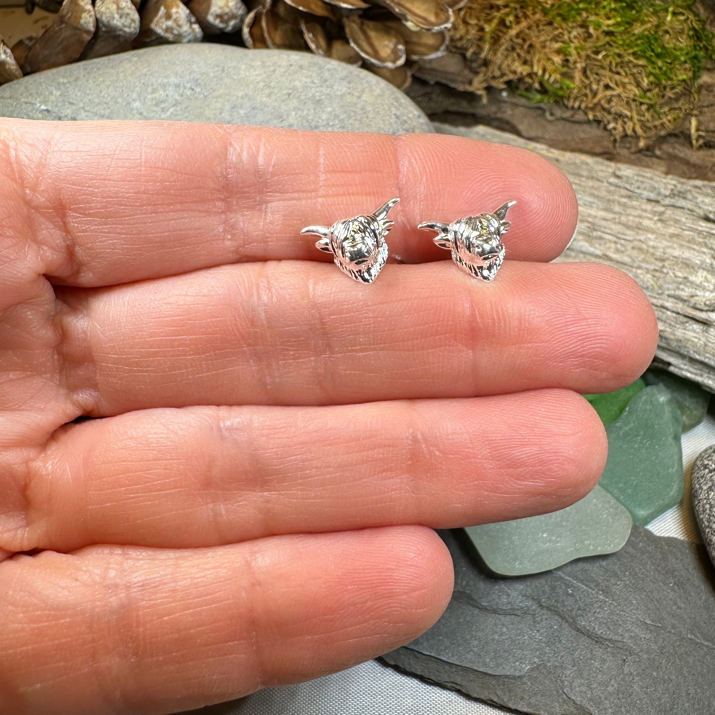 Wee Coo Scottish Highland Cow Earrings in Sterling Silver