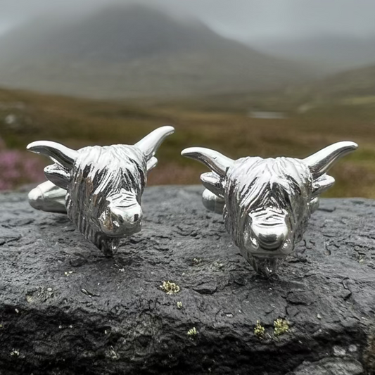 Wee Coo Scottish Highland Cow Earrings in Sterling Silver