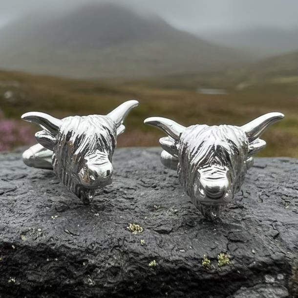 Wee Coo Scottish Highland Cow Earrings in Sterling Silver