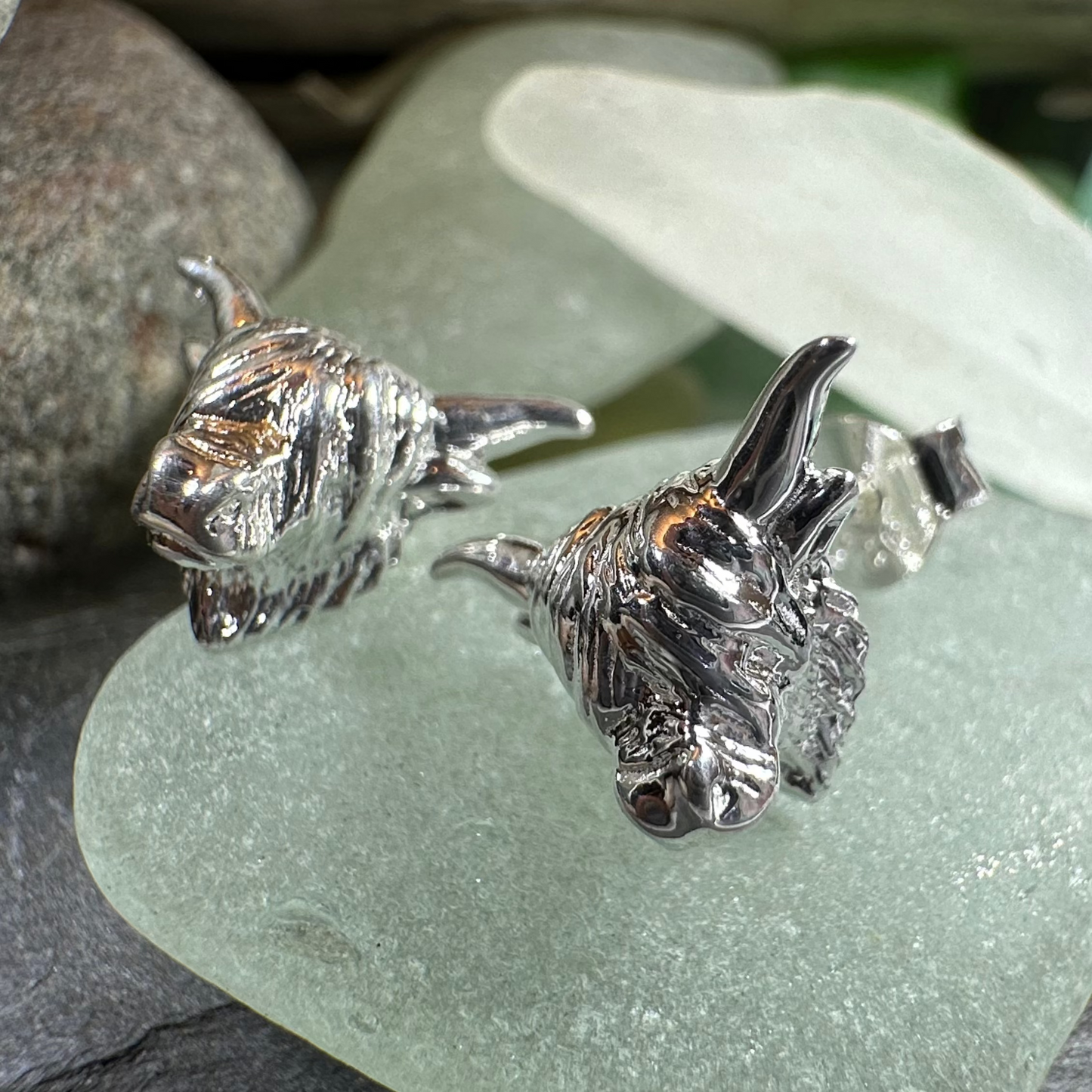Wee Coo Scottish Highland Cow Earrings in Sterling Silver