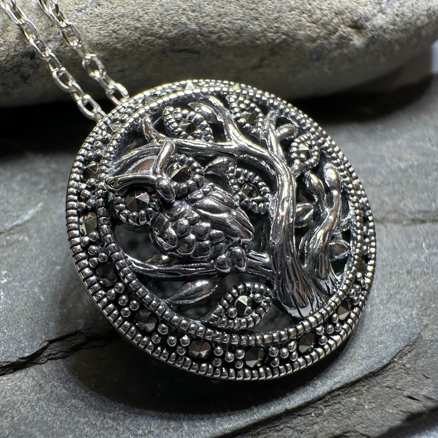 Autumn Owl Tree Necklace in sterling silver