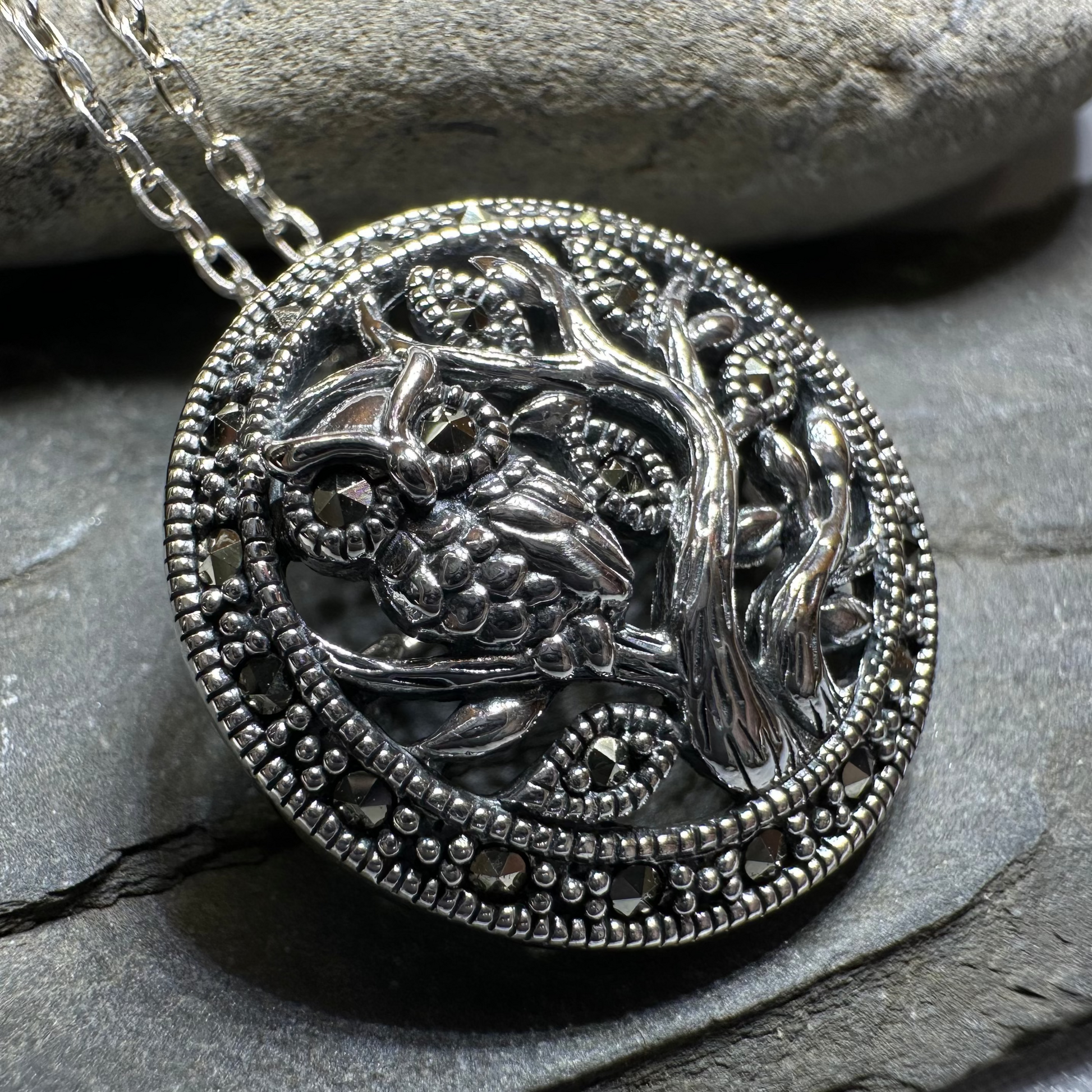 Autumn Owl Tree Necklace in sterling silver