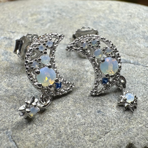 Load image into Gallery viewer, Sparkly Moon Post Earrings
