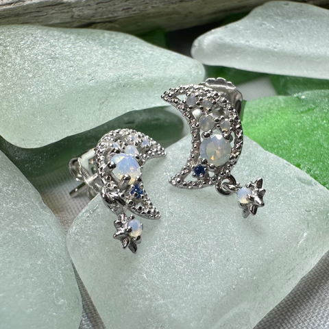 Load image into Gallery viewer, Sparkly Moon Post Earrings
