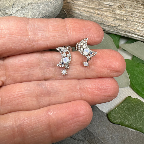 Load image into Gallery viewer, Sparkly Moon Post Earrings
