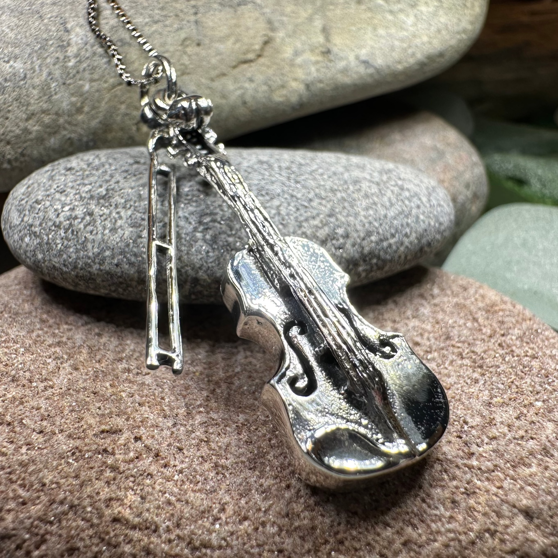 Irish Fiddle Celtic Necklace in Sterling Silver — view 3