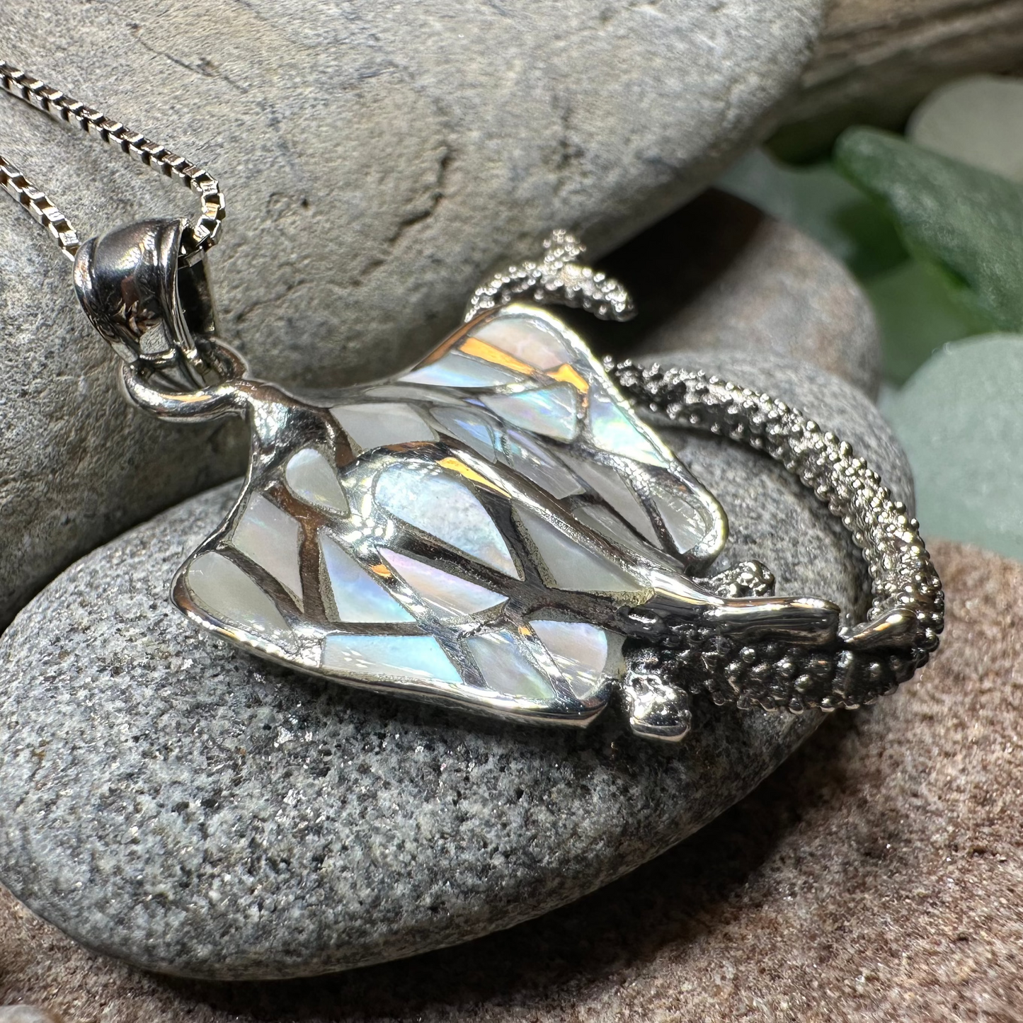 Abalone Manta Ray Necklace in sterling silver