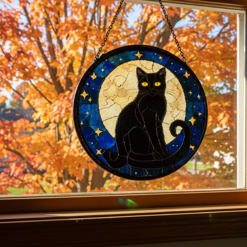 Full Moon Black Cat Suncatcher