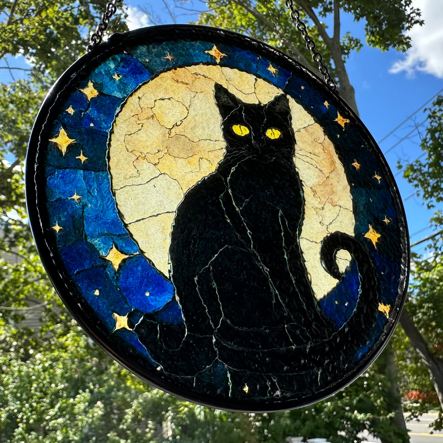 Full Moon Black Cat Suncatcher