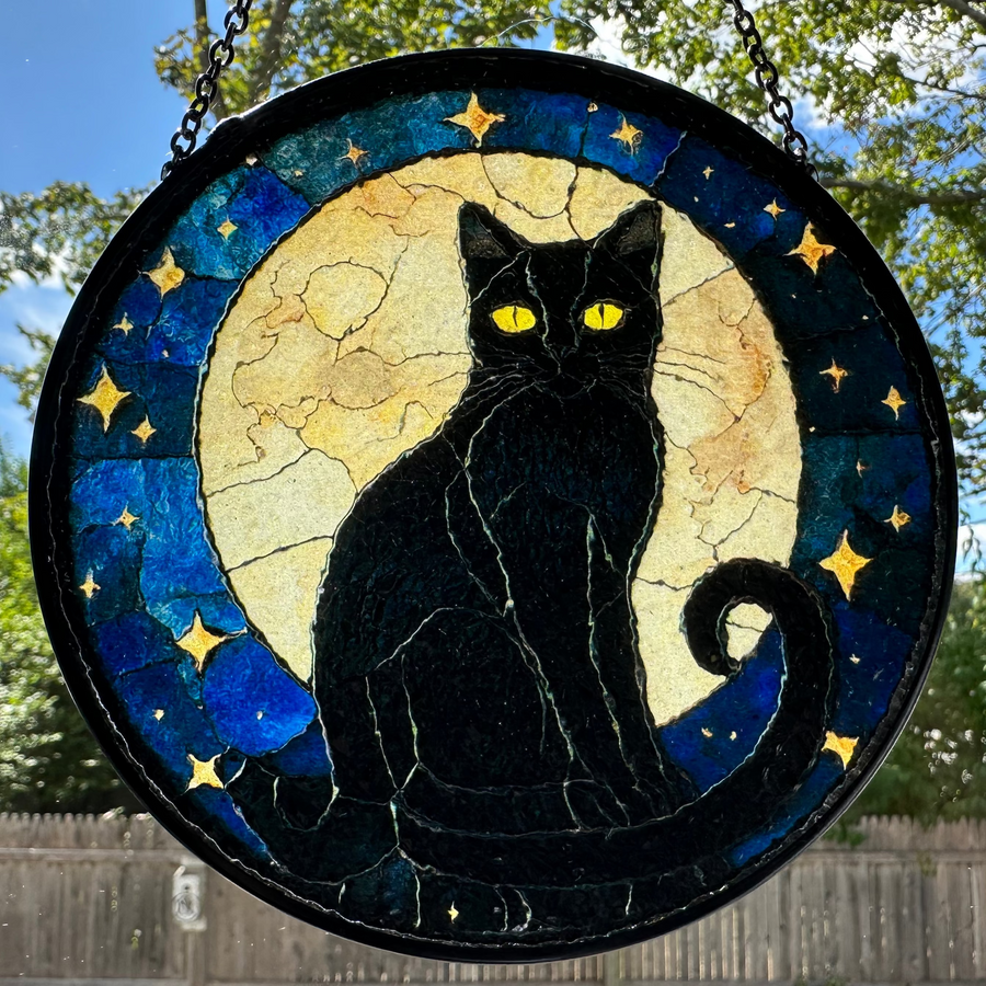 Full Moon Black Cat Suncatcher