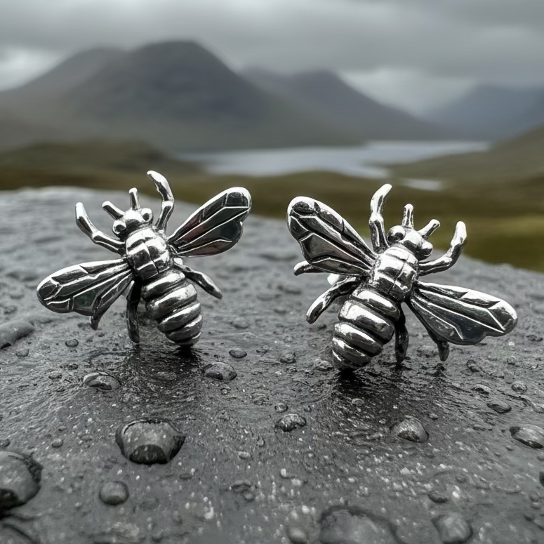 Realistic Bee Post Earrings in sterling silver