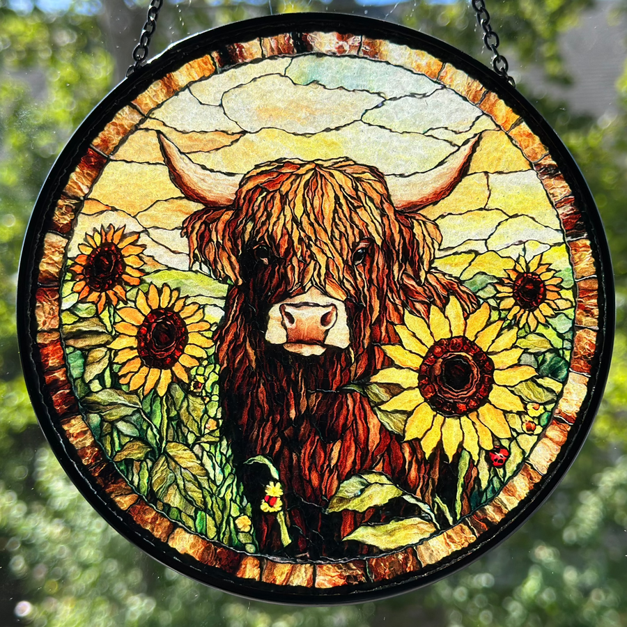 Sunflower Highland Cow Suncatcher