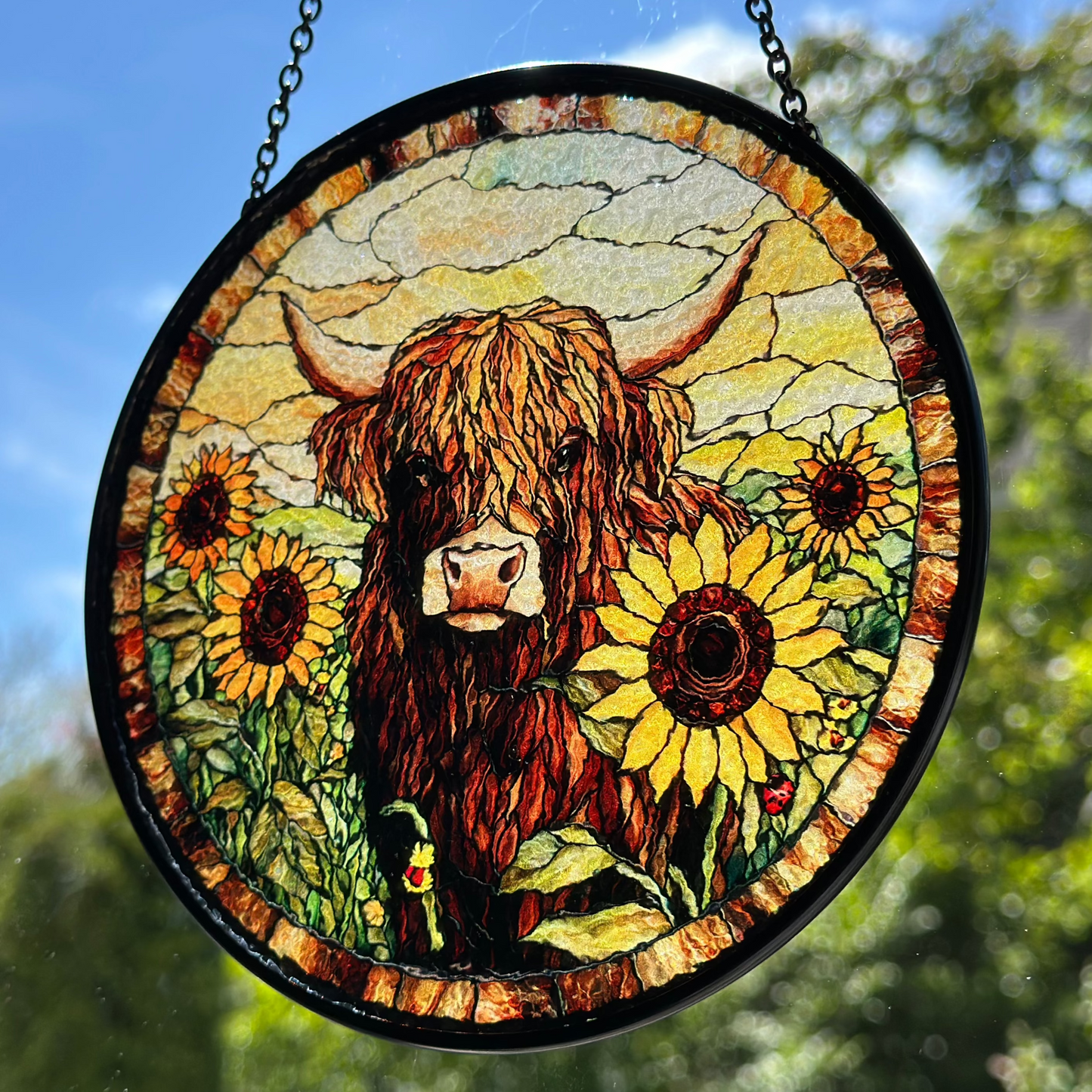 Sunflower Highland Cow Suncatcher