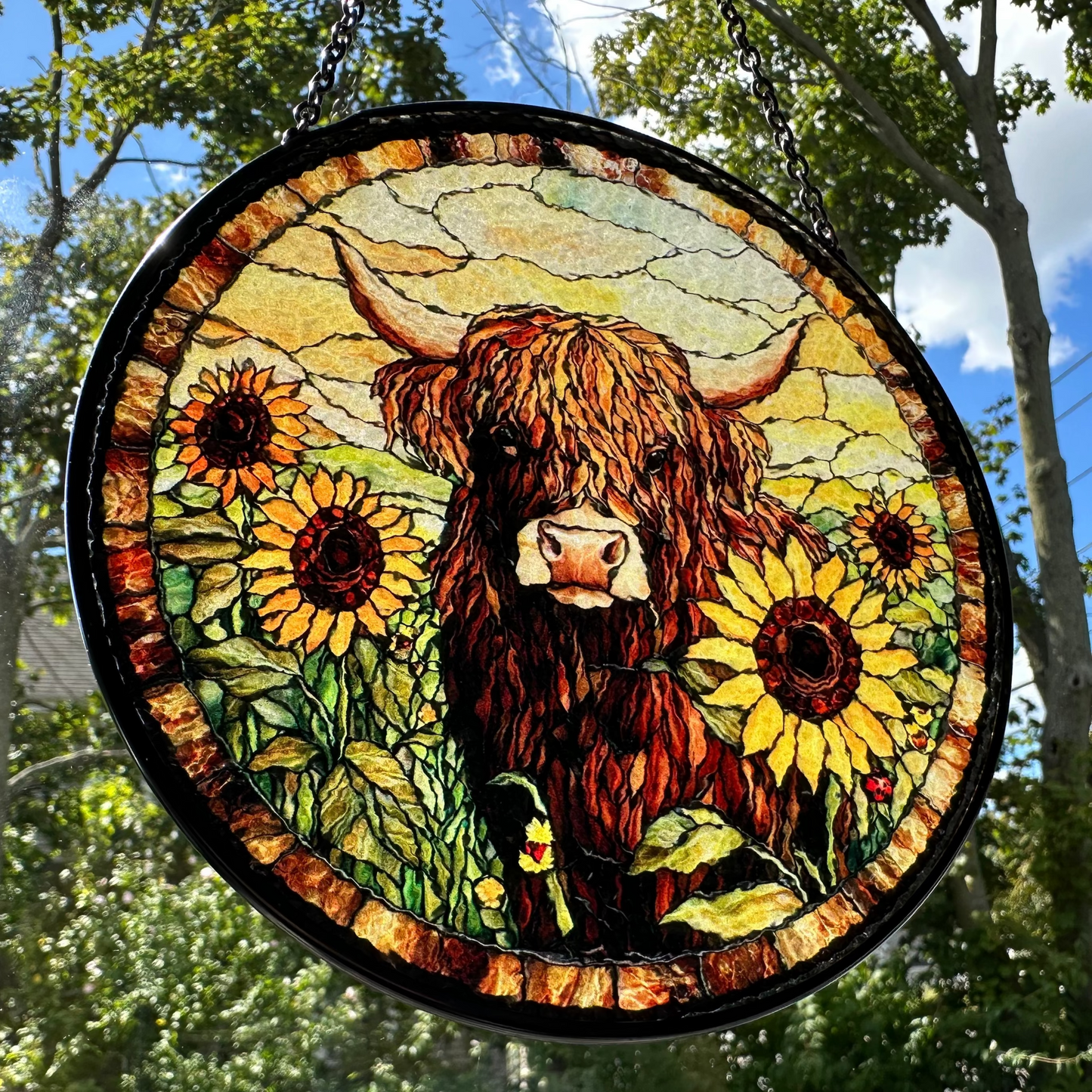 Sunflower Highland Cow Suncatcher