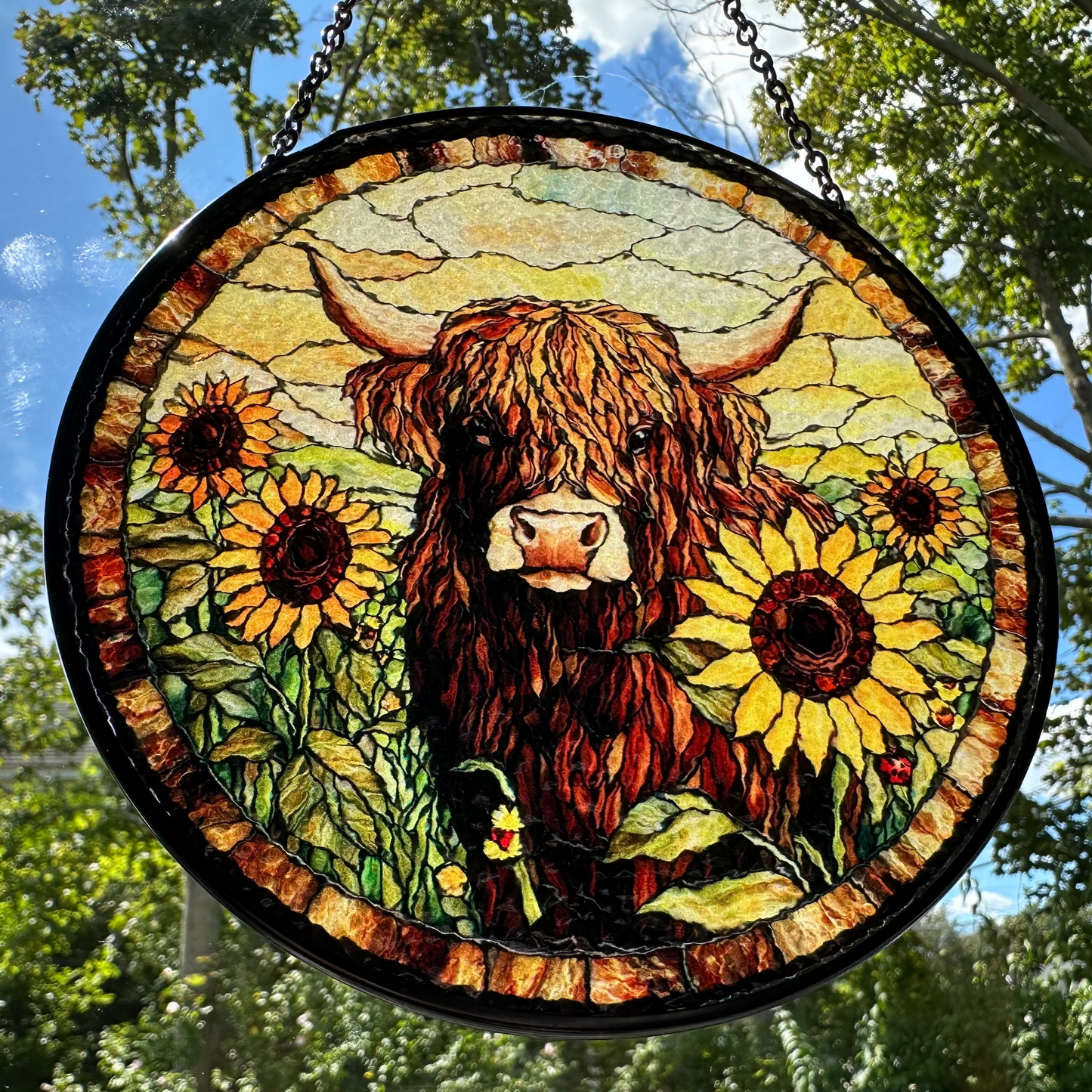 Sunflower Highland Cow Suncatcher