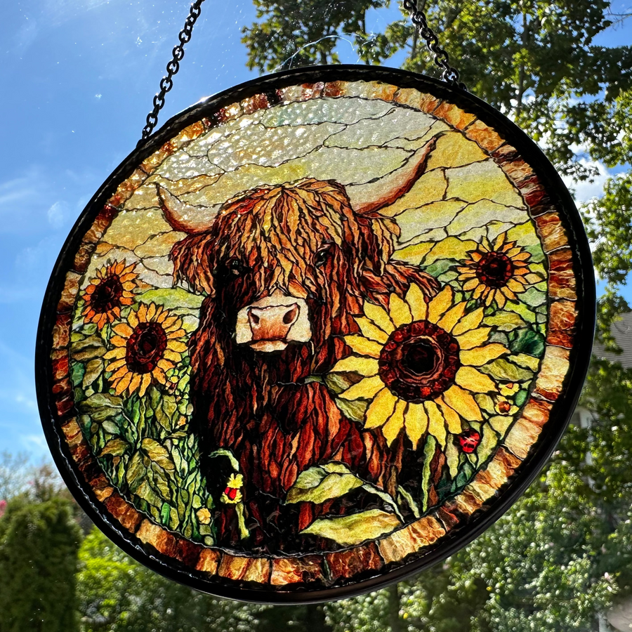 Sunflower Highland Cow Suncatcher