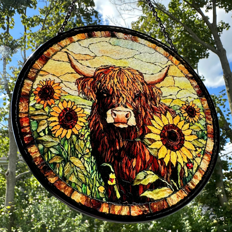 Sunflower Highland Cow Suncatcher