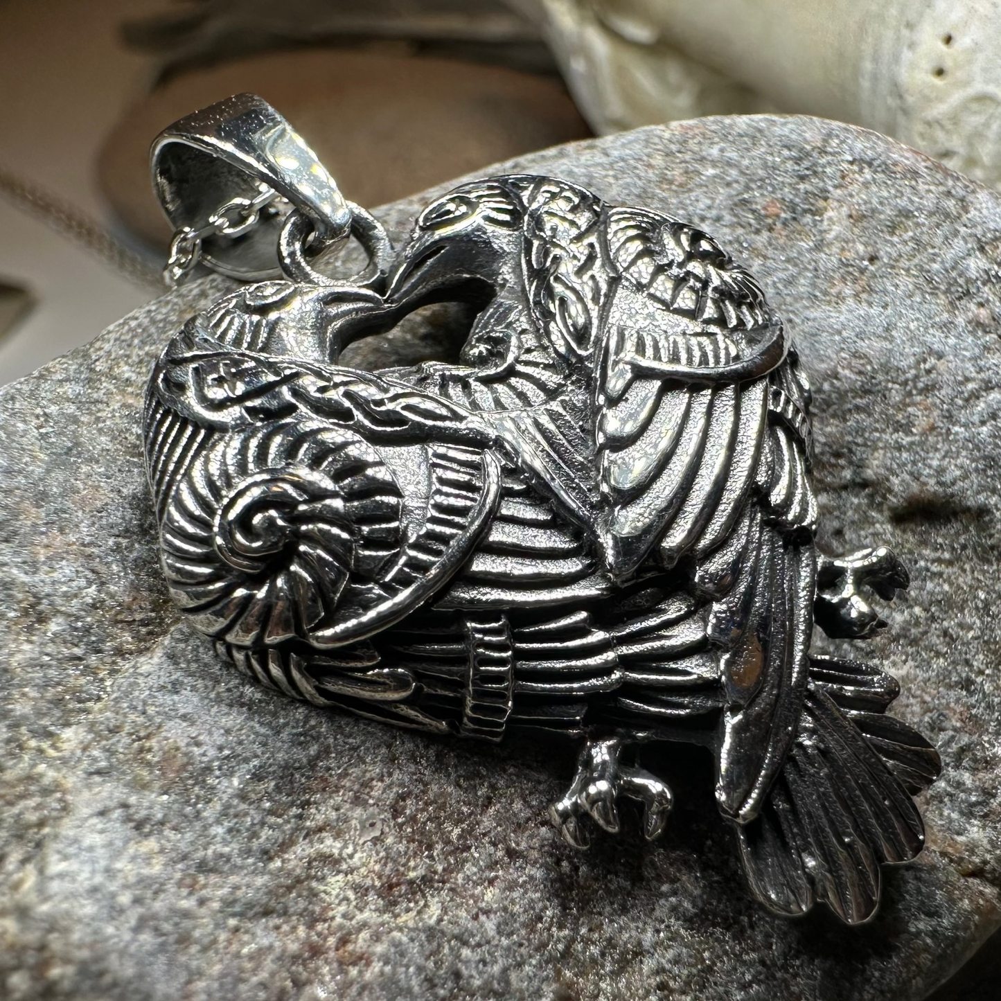 Soulmates Celtic Raven Necklace in Sterling Silver