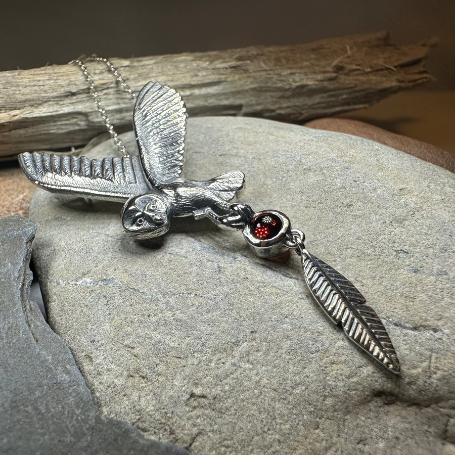 Garnet Owl Necklace