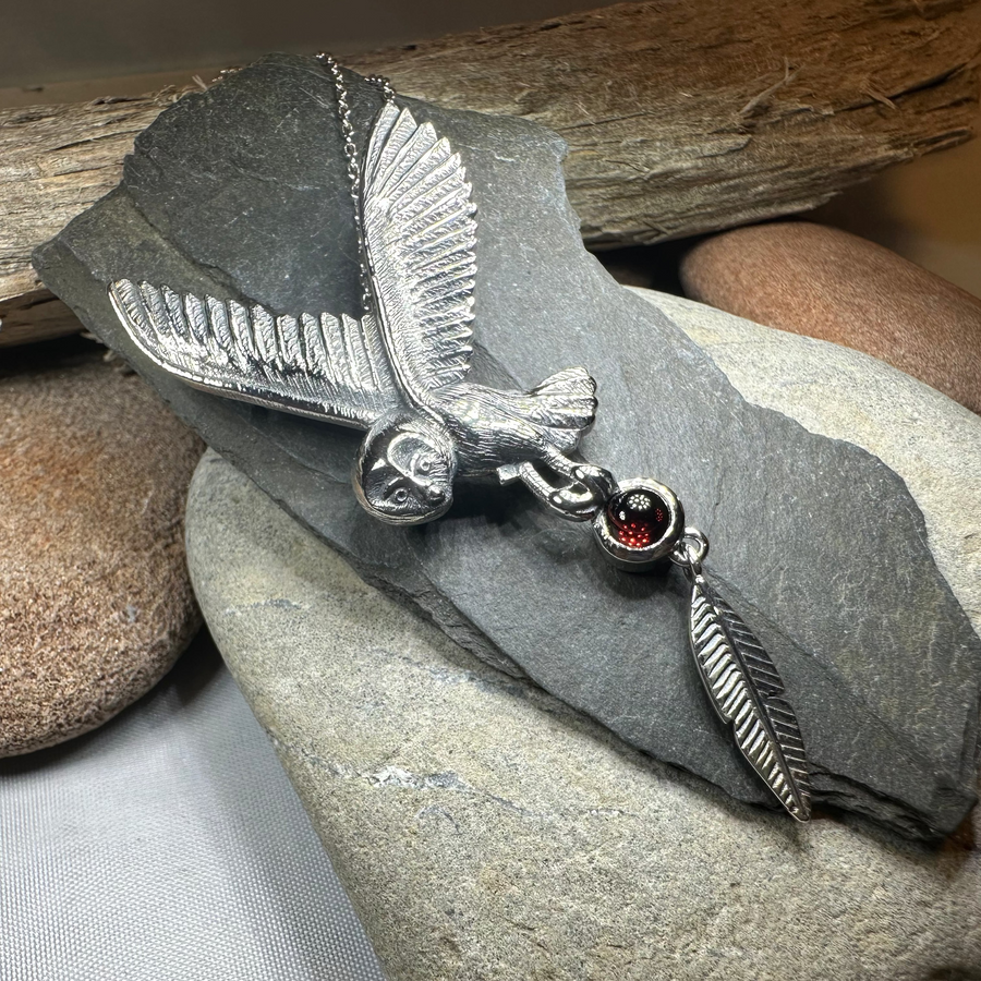Garnet Owl Necklace
