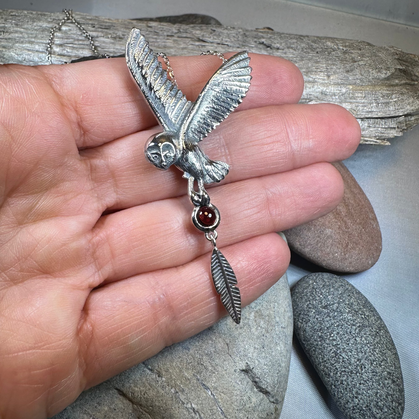 Garnet Owl Necklace