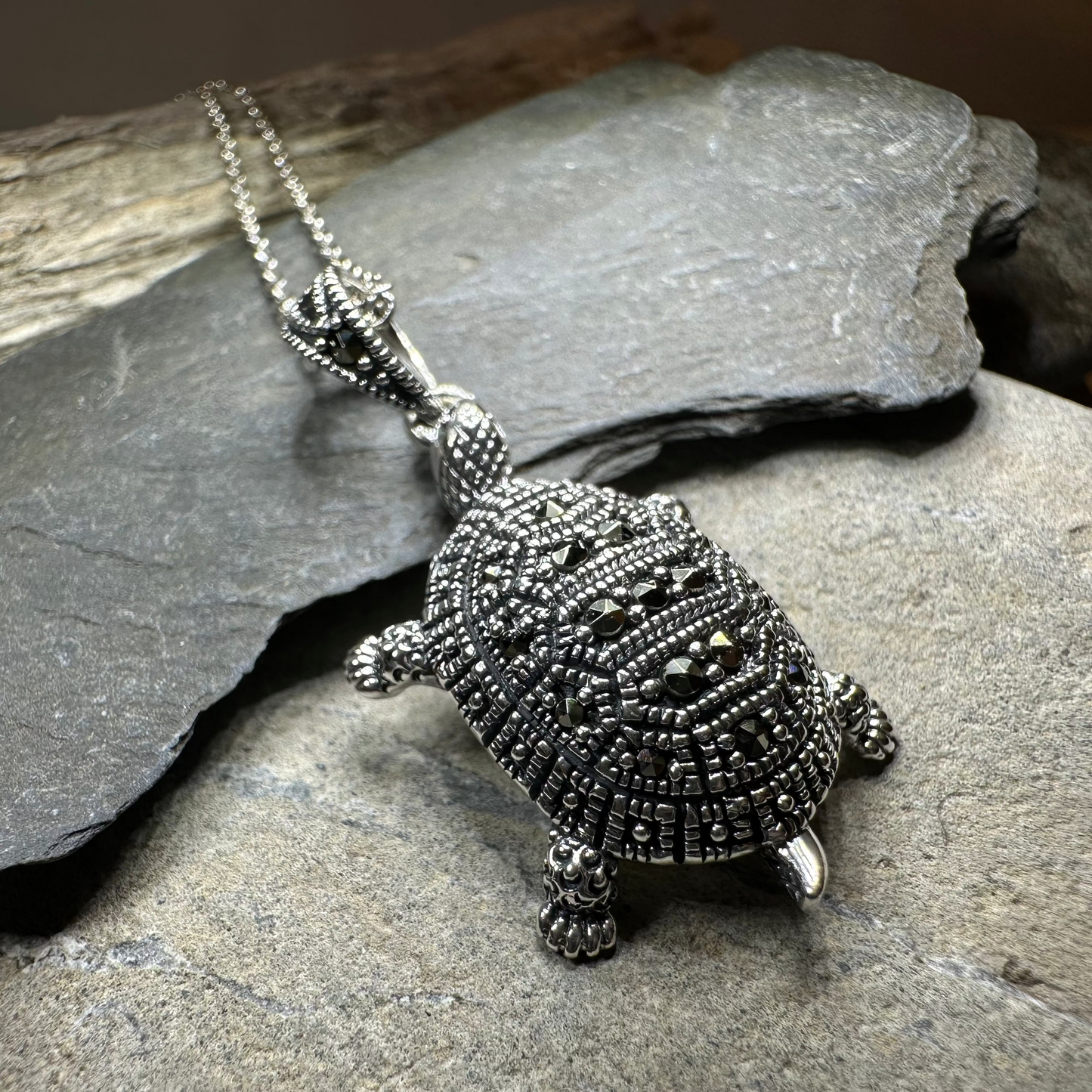 Esme Marcasite Turtle Necklace — view 2